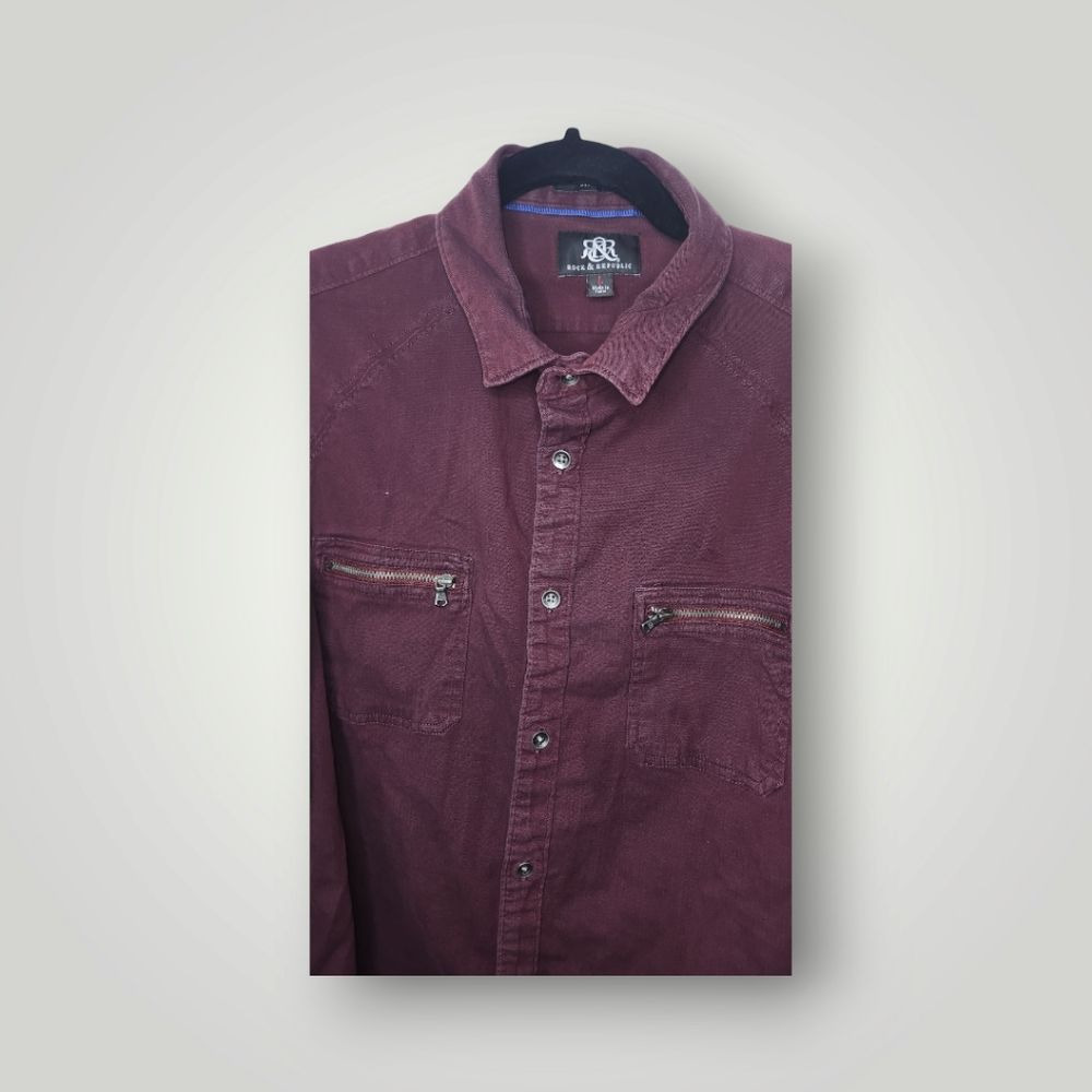 Rock & Republic stretch Zipper Pocket Button Front Long Sleeve Shirt